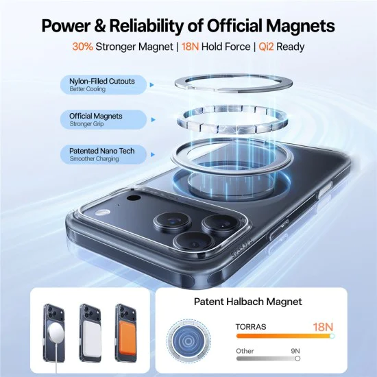Калъф за iPhone 17 Pro Max - Torras - Ostand Pro MagSafe Series - Прозрачен