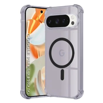 Калъф за Google Pixel 9 Pro - Techsuit - Удароустойчив Clear Silicone MagSafe - Опушено Черен