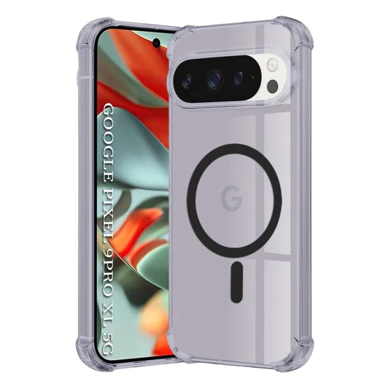 Калъф за Google Pixel 9 Pro XL - Techsuit - Удароустойчив Clear Silicone MagSafe - Опушено Черен