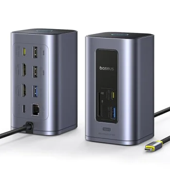 Докинг станция NU1 Air Spacemate (B00568103813-00) - Baseus - USB-C към 2x HDMI, RJ45, SD/TF, USB портове - Космическо сиво