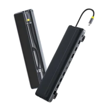 Докинг станция EliteJoy EH3 (B0114200) - Baseus - USB-C към 2x HDMI, DP, 10Gbps, SD/TF, RJ45 - Космическо сиво