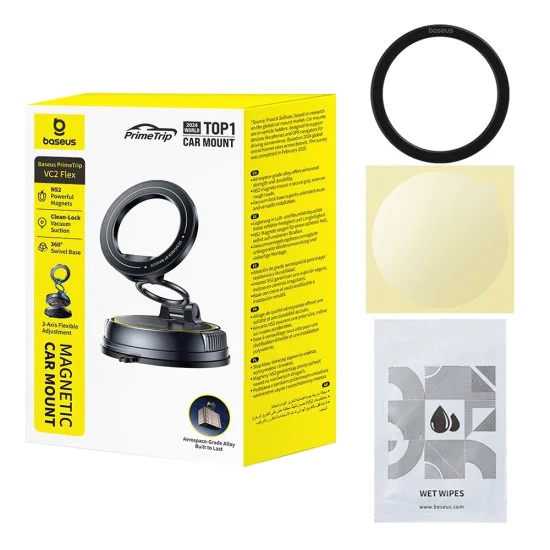 Стойка за кола PrimeTrip VC2 Flex (C0013803) - Baseus - магнитна, за табло/стъкло, вакуумно заключване - Черно
