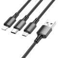 Кабел за данни / зареждане – Borofone (BX72 3-in-1) – USB-A към Micro-USB / Type-C / Lightning, Universal, 2A, 1m – Черен