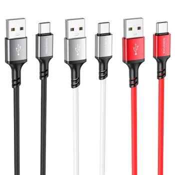 Кабел за данни / зареждане – Borofone (BX83) – USB към Type-C, силикон, Universal 3A, 1m – Черен