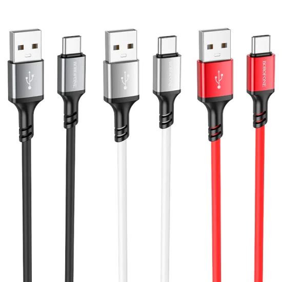 Кабел за данни / зареждане – Borofone (BX83) – USB към Type-C, силикон, Universal 3A, 1m – Черен