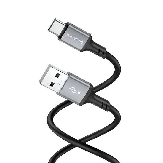 Кабел за данни / зареждане – Borofone (BX83) – USB към Type-C, силикон, Universal 3A, 1m – Черен