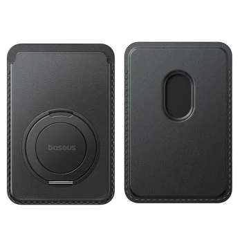 Магнитен портфейл и стойка MagPro 3 (P70385000123-00) - Baseus - до 3 карти, 360° ротация, RFID защита - Космическо черно