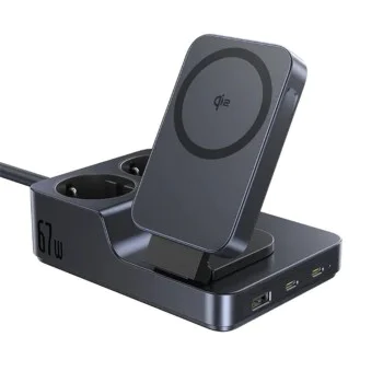 Зарядна станция 6в1 Nomos ND11 (E00078801123-00) - Baseus - безжично магнитно зареждане, 2x AC контакта, USB-C/USB, 67W - Космическо черно