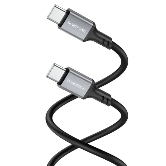Кабел за данни / зареждане – Borofone (BX83) – Type-C към Type-C, силикон, Universal 60W, 1m – Черен