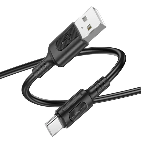 Кабел за данни / зареждане – Borofone (BX111 Feliz Series) – USB към Type-C, PVC, Universal 60W, 3A, 1m – Черен