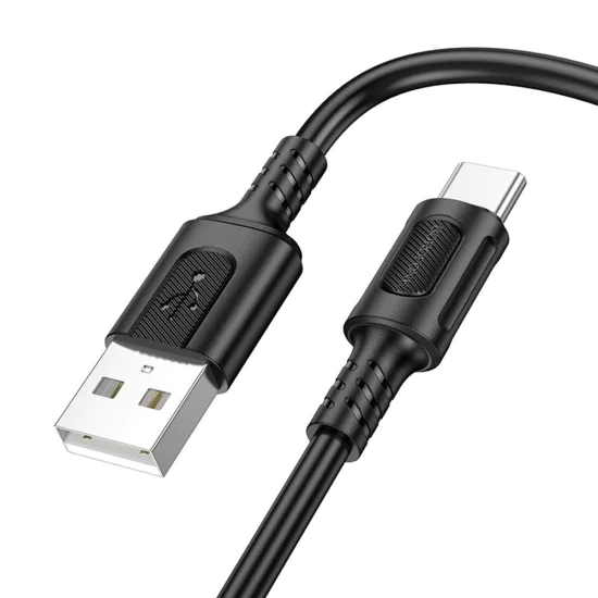 Кабел за данни / зареждане – Borofone (BX111 Feliz Series) – USB към Type-C, PVC, Universal 60W, 3A, 1m – Черен