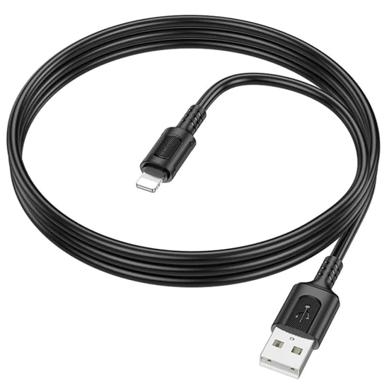 Кабел за данни / зареждане – Borofone (BX111 Feliz Series) – USB към Lightning, PVC, Universal 60W, 2.4A, 1m – Черен