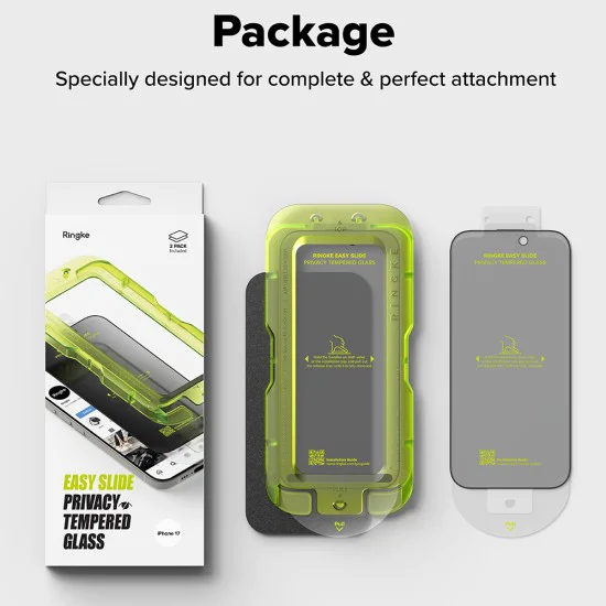 Протектор за iPhone 17 Air - Ringke - Easy Slide Privacy Tempered Glass (2 броя) - Черен