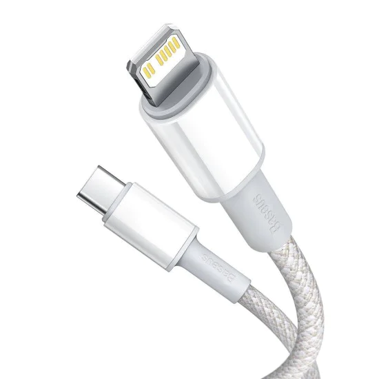 Кабел за данни (CATLGD-02) - Baseus - Type-C към Lightning, 20W, бързо зареждане, оплетен, 1м - Бяло