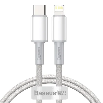 Кабел за данни (CATLGD-02) - Baseus - Type-C към Lightning, 20W, бързо зареждане, оплетен, 1м - Бяло