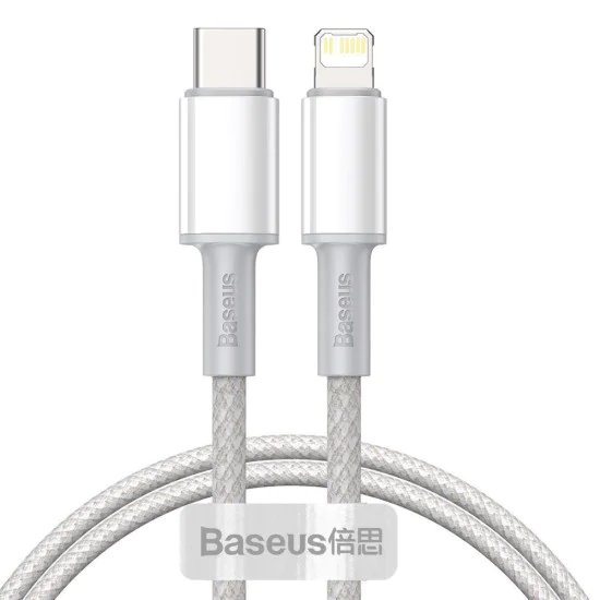 Кабел за данни (CATLGD-02) - Baseus - Type-C към Lightning, 20W, бързо зареждане, оплетен, 1м - Бяло