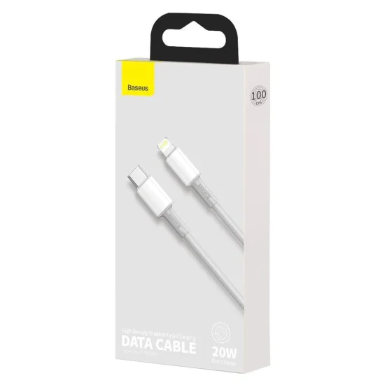 Кабел за данни (CATLGD-02) - Baseus - Type-C към Lightning, 20W, бързо зареждане, оплетен, 1м - Бяло