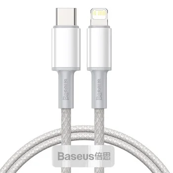 Кабел за данни (CATLGD-A02) - Baseus - Type-C към Lightning, 20W, бързо зареждане, оплетен, 2м - Бяло