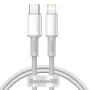 Кабел за данни (CATLGD-A02) - Baseus - Type-C към Lightning, 20W, бързо зареждане, оплетен, 2м - Бяло