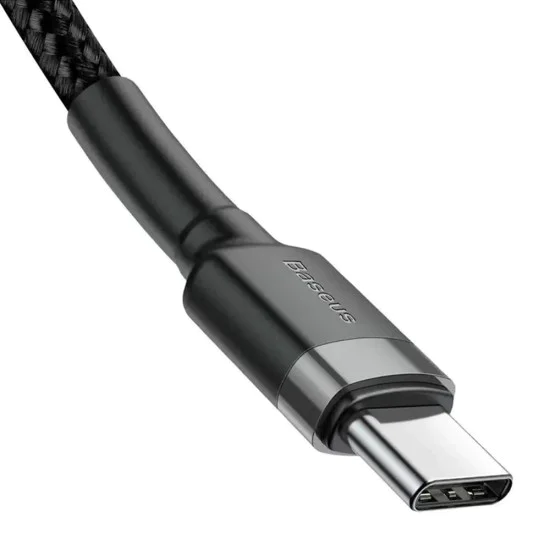 Кабел за данни Cafule (E0418501) (3 броя) - Baseus - бързо зареждане, USB-C към USB-C, 60W, 2м - Черно / Сиво