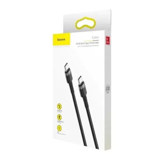 Кабел за данни Cafule (E0418501) (3 броя) - Baseus - бързо зареждане, USB-C към USB-C, 60W, 2м - Черно / Сиво