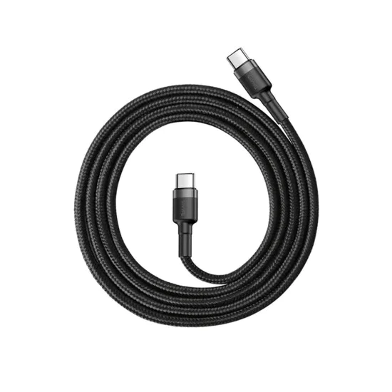Кабел за данни Cafule (E0418501) (3 броя) - Baseus - бързо зареждане, USB-C към USB-C, 60W, 2м - Черно / Сиво