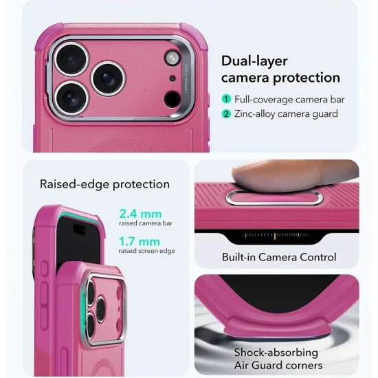 Калъф за iPhone 17 Pro - ESR - Cyber ​​Armor Kickstand - Rosy Розов