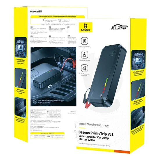 Стартово устройство за кола PrimeTrip VJ1 (C00269000121-00) - Baseus - 400F, 12000A, 12V, до 4.0L бензин / 2.5L дизел - Черно
