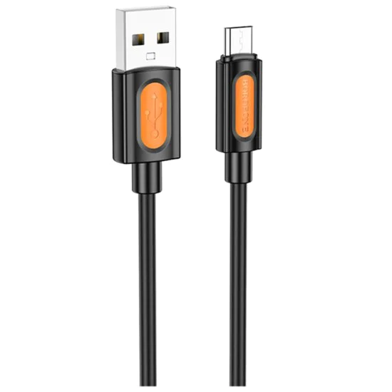 Кабел за данни / зареждане – Borofone (BX114 Silicone Series) – USB към Micro-USB, силикон, 2.4A, 1m – Черен