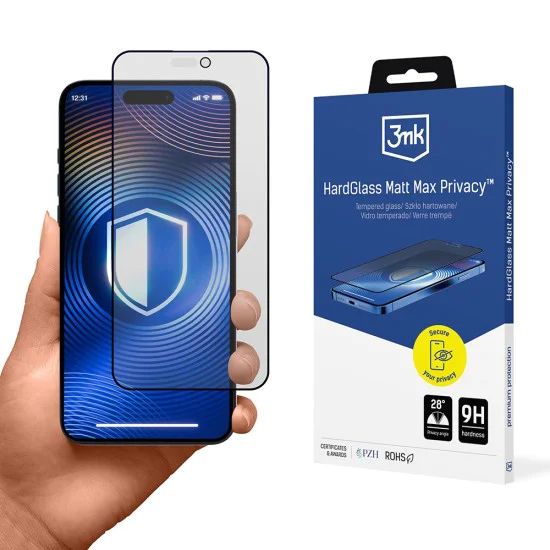 Протектор за iPhone 17 Pro Max - 3mk - Твърдостъклен протектор за екран Matt Max Tempered - Защита на личните данни