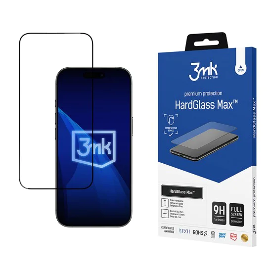 Протектор за iPhone 17 Air - 3mk - HardGlass Max закален протектор за екран - Черен