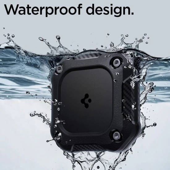 Калъф за Apple AirTag 1 / 2, водоустойчив IPX8, 3M лепило - Spigen - здрав държач за броня - Черен