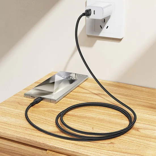 Кабел за данни / зареждане – Borofone (BX116 Certain Series) – USB към Type-C, оплетка Nylon, Fast Charge 3A, 1m – Черен