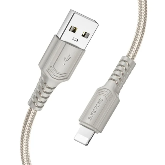 Кабел за данни / зареждане – Borofone (BX116 Certain Series) – USB към Lightning, оплетка Nylon, 2.4A, 1m – Черен