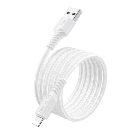 Кабел за данни / зареждане – Borofone (BX116 Certain Series) – USB към Lightning, оплетка Nylon, 2.4A, 1m – Черен
