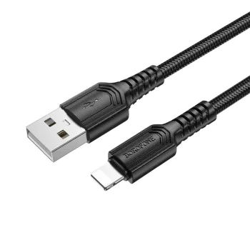 Кабел за данни / зареждане – Borofone (BX116 Certain Series) – USB към Lightning, оплетка Nylon, 2.4A, 1m – Черен