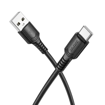 Кабел за данни / зареждане – Borofone (BX116 Certain Series) – USB към Type-C, оплетка Nylon, Fast Charge 3A, 1m – Черен