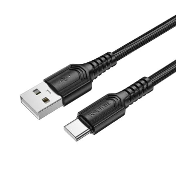 Кабел за данни / зареждане – Borofone (BX116 Certain Series) – USB към Type-C, оплетка Nylon, Fast Charge 3A, 1m – Черен