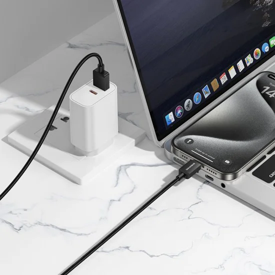 Кабел за данни / зареждане – Borofone BX120 Placer – USB към Type-C, алуминиев корпус, оплетка Nylon, 3A, 1m – Черен