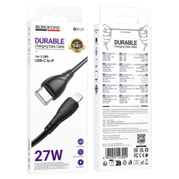 Кабел за данни / зареждане – Borofone (BX121 Energy Series) – Type-C към Lightning, PVC, 27W, 1m – Черен