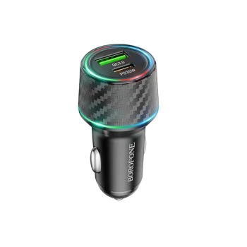 Зарядно за автомобил – Borofone (BZ21 Brilliant) – USB + Type-C, PD30W QC3.0 48W, LED – Черен