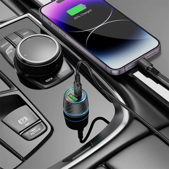 Зарядно за автомобил – Borofone (BZ21 Brilliant) – USB + Type-C, PD30W QC3.0 48W, LED – Черен