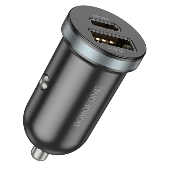 Зарядно за автомобил – Borofone (BZ22 Scenery) – USB + Type-C, Fast Charge, Dual Port, PD30W QC3.0 – Черен