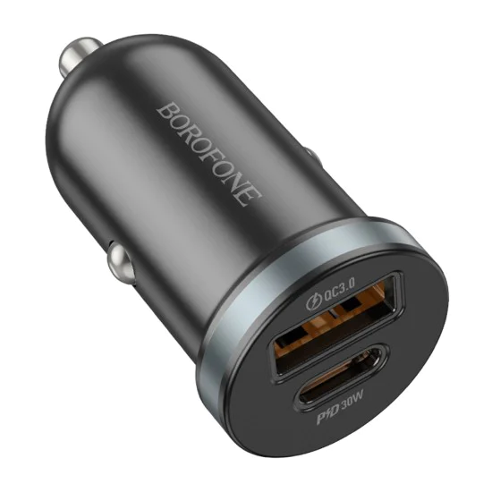 Зарядно за автомобил – Borofone (BZ22 Scenery) – USB + Type-C, Fast Charge, Dual Port, PD30W QC3.0 – Черен