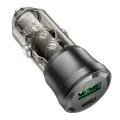 Зарядно за автомобил – Borofone (BZ25 Journey) – USB + Type-C, Dual Port, PD20W QC3.0 38W – Черен/Прозрачен