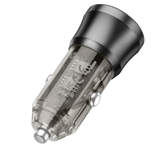 Зарядно за автомобил – Borofone (BZ25 Journey) – USB + Type-C, Dual Port, PD20W QC3.0 38W – Черен/Прозрачен