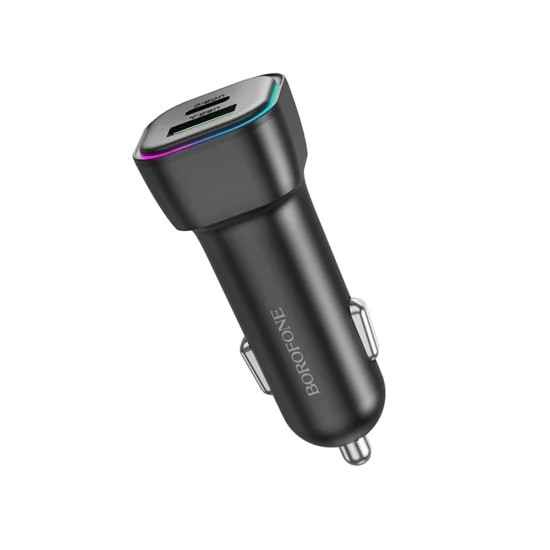 Зарядно за автомобил – Borofone (BZ28A Trophie) – 1x USB, 1x Type-C, Dual Port 30W, LED – Черен