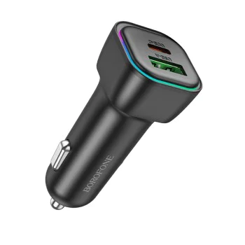 Зарядно за автомобил – Borofone (BZ28A Trophie) – 1x USB, 1x Type-C, Dual Port 30W, LED – Черен