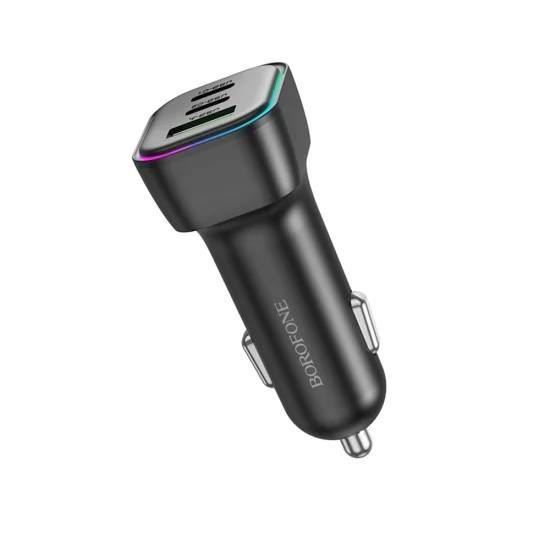 Зарядно за автомобил – Borofone (BZ28C Trophie) – 1x USB, 2x Type-C, PD/PPS/QC3.0 60W, RGB – Черен