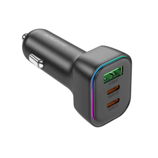 Зарядно за автомобил – Borofone (BZ28C Trophie) – 1x USB, 2x Type-C, PD/PPS/QC3.0 60W, RGB – Черен